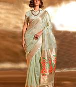 Green Handwoven Tissue Fabric Festive & Party Style Saree With Blouse For Women