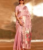 Pink Handwoven Tissue Fabric Festive & Party Style Saree With Blouse For Women