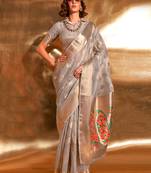 Grey Handwoven Tissue Fabric Festive & Party Style Saree With Blouse For Women