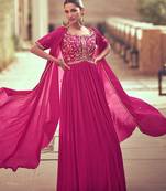 Magenta colour georgette embroidered designer dress