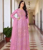 Rose pink colour net embroidered semi stitched anarkali suit