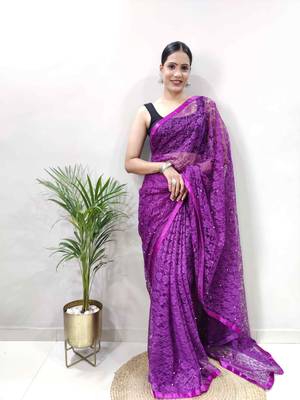 Purple Brasso Brasso Designer All-Seasons-Sarees  With Blouse 1