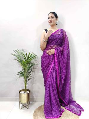 Purple Brasso Brasso Designer All-Seasons-Sarees  With Blouse 2