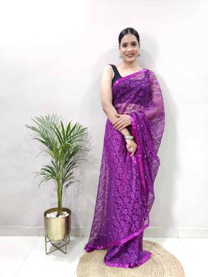 Purple Brasso Brasso Designer All-Seasons-Sarees  With Blouse 4