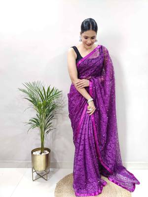 Purple Brasso Brasso Designer All-Seasons-Sarees  With Blouse 5