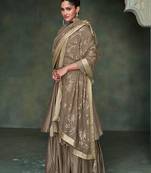 Dark chikoo colour pure silk embroidered designer suit