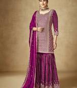 Dark rani pink colour embroidered chinon silk sharara suit