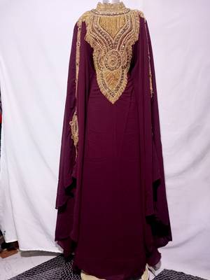 Brown Zari & Hand work Georgette Morocco style Farasha wedding wear 1