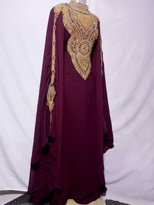 Brown Zari & Hand work Georgette Morocco style Farasha wedding wear 3