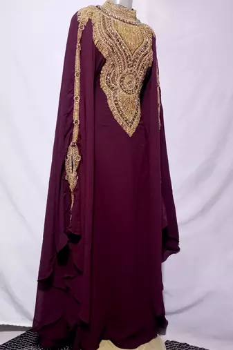 Brown Zari & Hand work Georgette Morocco style Farasha wedding wear