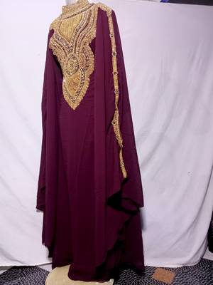 Brown Zari & Hand work Georgette Morocco style Farasha wedding wear 4
