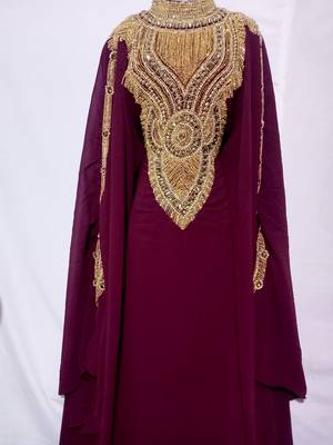 Brown Zari & Hand work Georgette Morocco style Farasha wedding wear 5