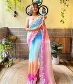 Beautiful Crush Padding Sequence Work Georgette Fabric Saree With Un-Stitched Blouse