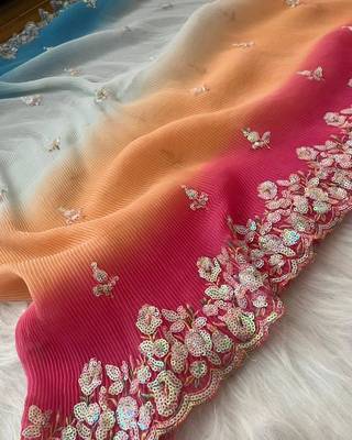 Beautiful Crush Padding Sequence Work Georgette Fabric Saree With Un-Stitched Blouse 5