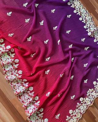 Beautiful Crush Padding Sequence Work Georgette Fabric Saree With Un-Stitched Blouse 4