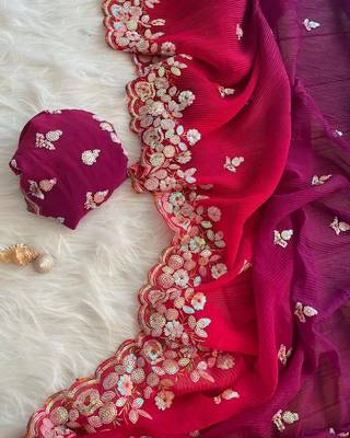 Beautiful Crush Padding Sequence Work Georgette Fabric Saree With Un-Stitched Blouse 5