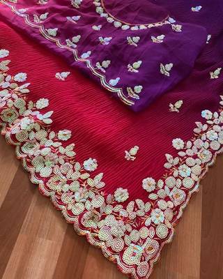 Beautiful Crush Padding Sequence Work Georgette Fabric Saree With Un-Stitched Blouse 6