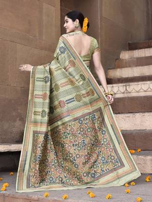Elora pure tussar silk kantha pattern saree for women (olive) 5