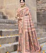 Elora pure tussar silk kantha pattern saree for women (peach)