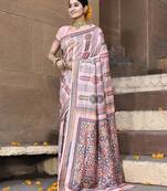 Elora pure tussar silk kantha pattern saree for women (light pink)