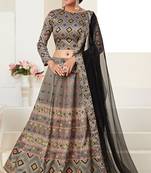 Multicolor printed silk semi stitched lehenga