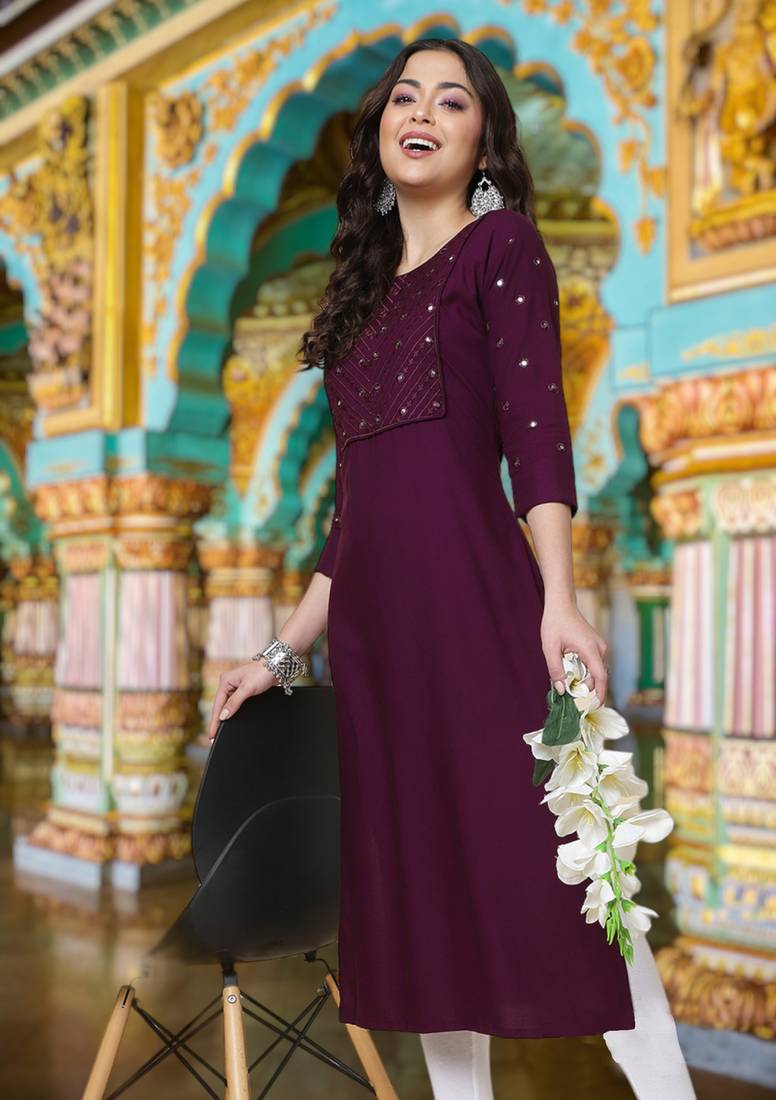NEW DESIGN FANCY RAYON MIRROR WORK KURTI FOR GIRL OR WOMEN