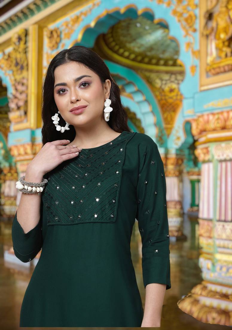 NEW DESIGN FANCY RAYON MIRROR WORK KURTI FOR GIRL OR WOMEN