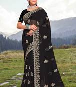Women'S Black Glitter Coding embroidered Georgette Saree With Blouse Piece By Manu Fashion Era