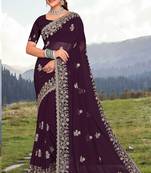 Women'S Purple Glitter Coding embroidered Georgette Saree With Blouse Piece By Manu Fashion Era