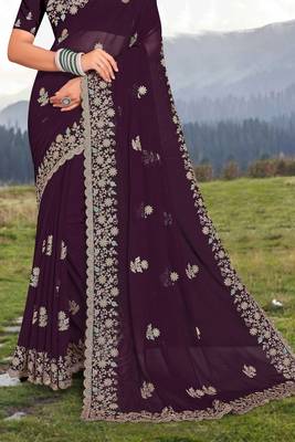 Women'S Purple Glitter Coding embroidered Georgette Saree With Blouse Piece By Manu Fashion Era 4