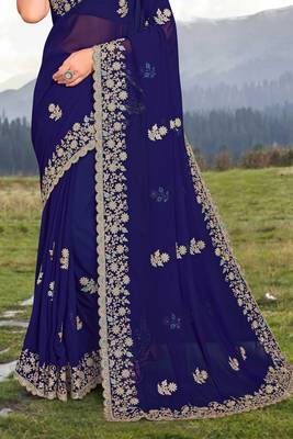 Women'S Navy Blue Glitter Coding embroidered Georgette Saree With Blouse Piece By Manu Fashion Era 4