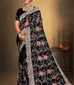 Women'S Black Chikankari Zari Resham Embroidered Georgette Saree With Blouse Piece By Manu Fashion Era