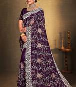 Women'S Purple Chikankari Zari Resham Embroidered Georgette Saree With Blouse Piece By Manu Fashion Era