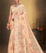 Women'S Yellow Chikankari Zari Resham Embroidered Georgette Saree With Blouse Piece By Manu Fashion Era