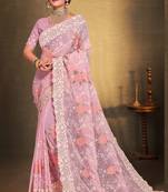 Women'S Pink Chikankari Zari Resham Embroidered Georgette Saree With Blouse Piece By Manu Fashion Era