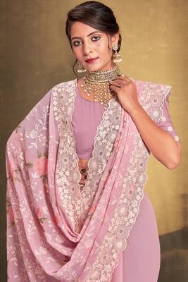Women'S Pink Chikankari Zari Resham Embroidered Georgette Saree With Blouse Piece By Manu Fashion Era 2
