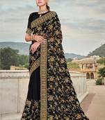 Black Zari Embroidered Stone Border Georgette Party Wear Saree With Blouse Piece
