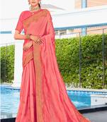Pink Zari Embroidered Stone Border Georgette Party Wear Saree With Blouse Piece