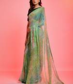 Green chiffon sequence work saree with unstitched blouse