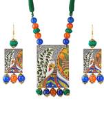 Warli painting faces pendant with multi color and cotton bead adjustable thread necklace set for women and girls.
