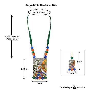 Warli painting faces pendant with multi color and cotton bead adjustable thread necklace set for women and girls. 2
