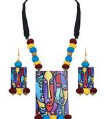 Warli painting faces pendant with multi color and cotton bead adjustable thread necklace set for women and girls