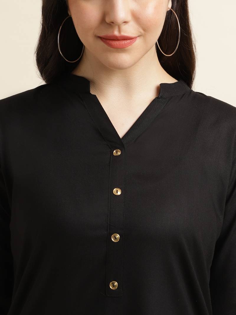 Fabclub Women's Rayon Solid Plain Straight Kurti (Black)
