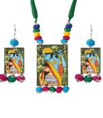 Warli painting faces pendant with multi color and cotton bead adjustable thread necklace set for women and girls.