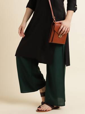 Fabclub Women Rayon Solid Plain Free Size Palazzo (Dark Green) 5