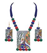 Warli painting faces pendant with multicolor and cotton bead adjustable thread necklace set for women and girls