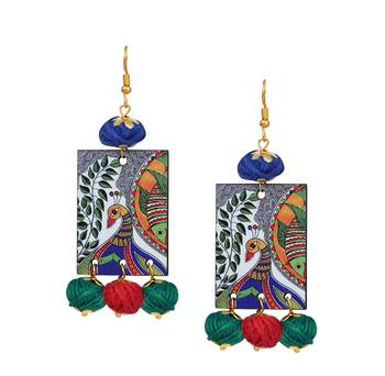 Warli painting faces pendant with multicolor and cotton bead adjustable thread necklace set for women and girls 3
