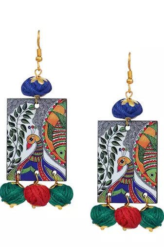 Warli painting faces pendant with multicolor and cotton bead adjustable thread necklace set for women and girls