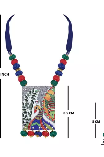 Warli painting faces pendant with multicolor and cotton bead adjustable thread necklace set for women and girls