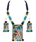 warli painting faces pendant with multi color and cotton bead adjustable thread necklace set for women and girls